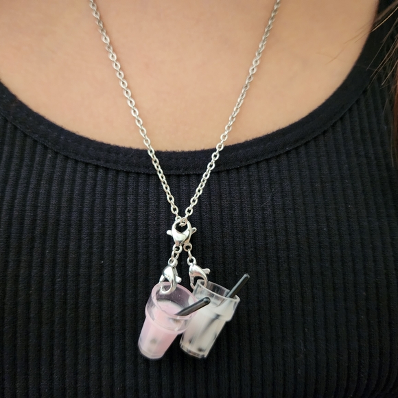 Set of 10 Bubble Tea Bracelet Charm Necklace Pendant with Silver Clasp - Picture 3 of 7